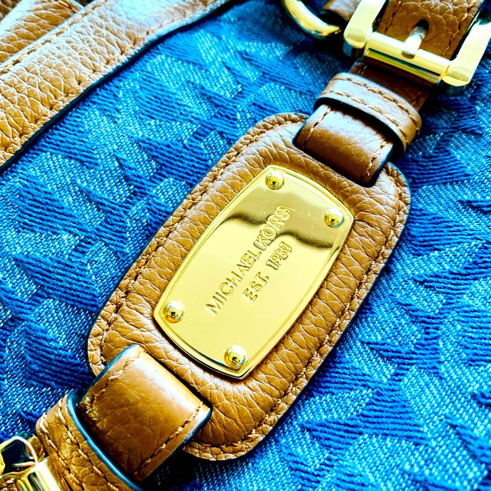 Michael Kors Blue Denim and Brown Leather Tote - Picture 8 of 15